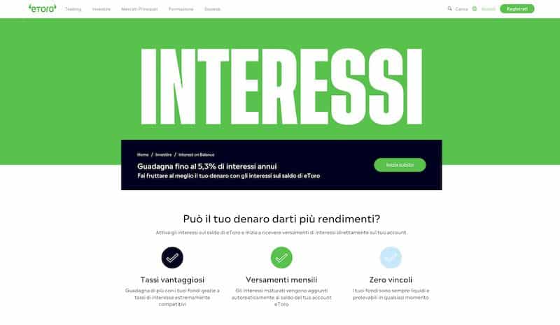 etoro paga interessi sul denaro depositato