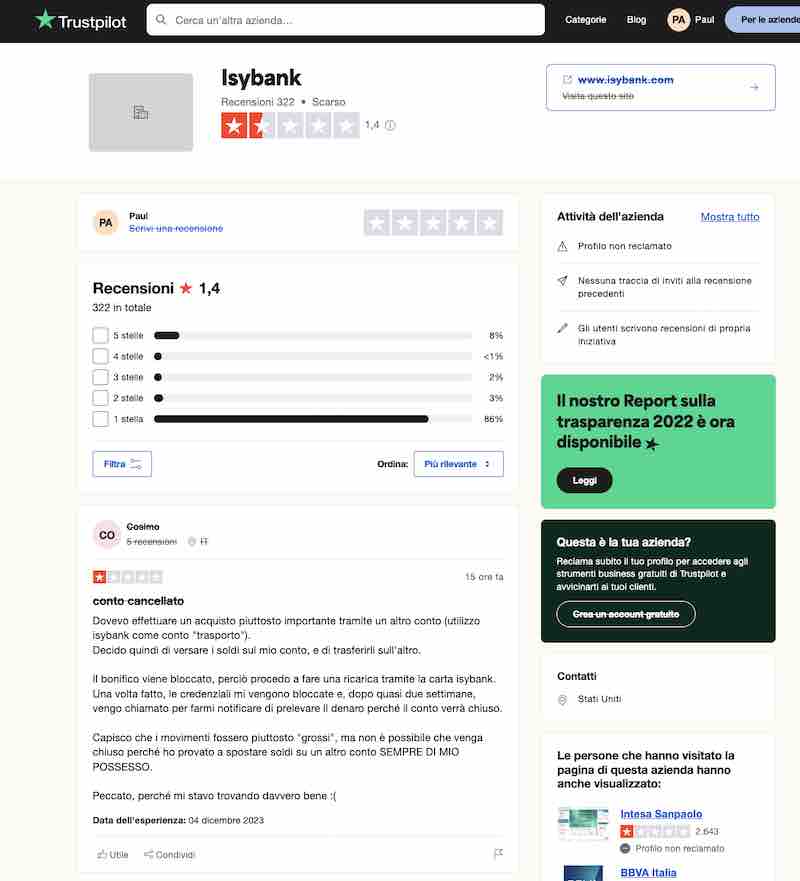 isybank recensioni opinioni trustpilot scarse