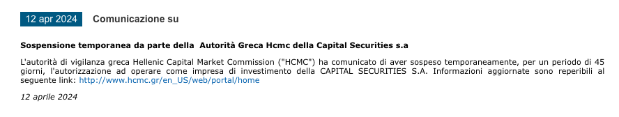 capital securities liquidityx sospesa da hcmc consob