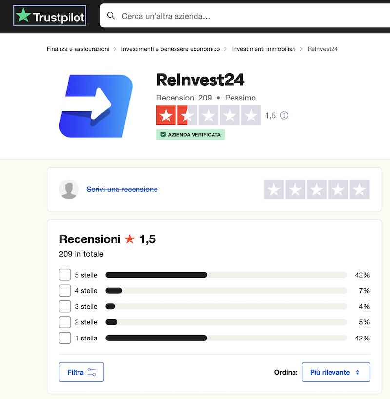 reinvest opinioni trustpilot