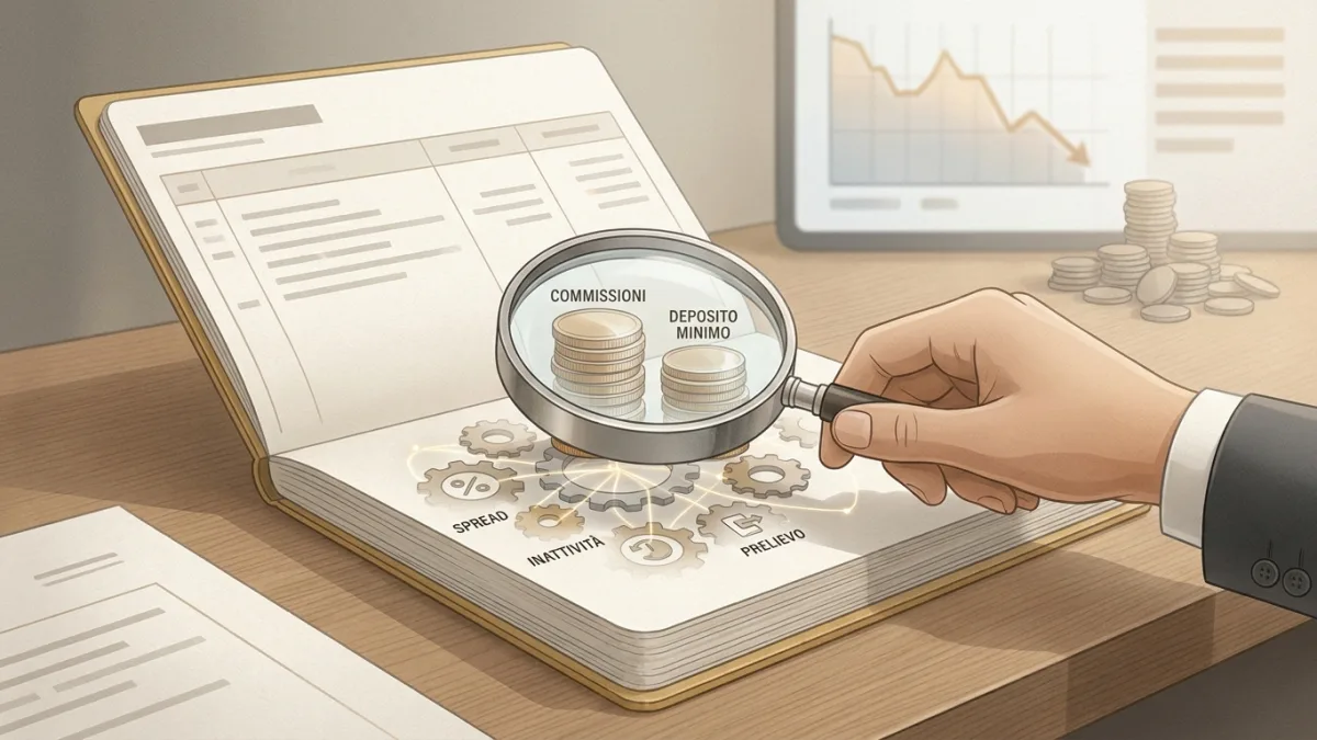 Grafico che illustra la struttura completa dei costi e delle commissioni di trading per i principianti.