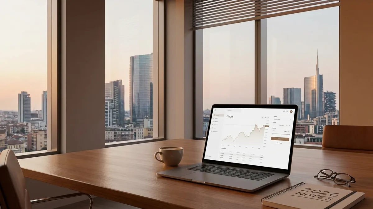 Giovane investitore italiano analizza grafici di trading sul computer per scegliere il miglior broker per principianti.