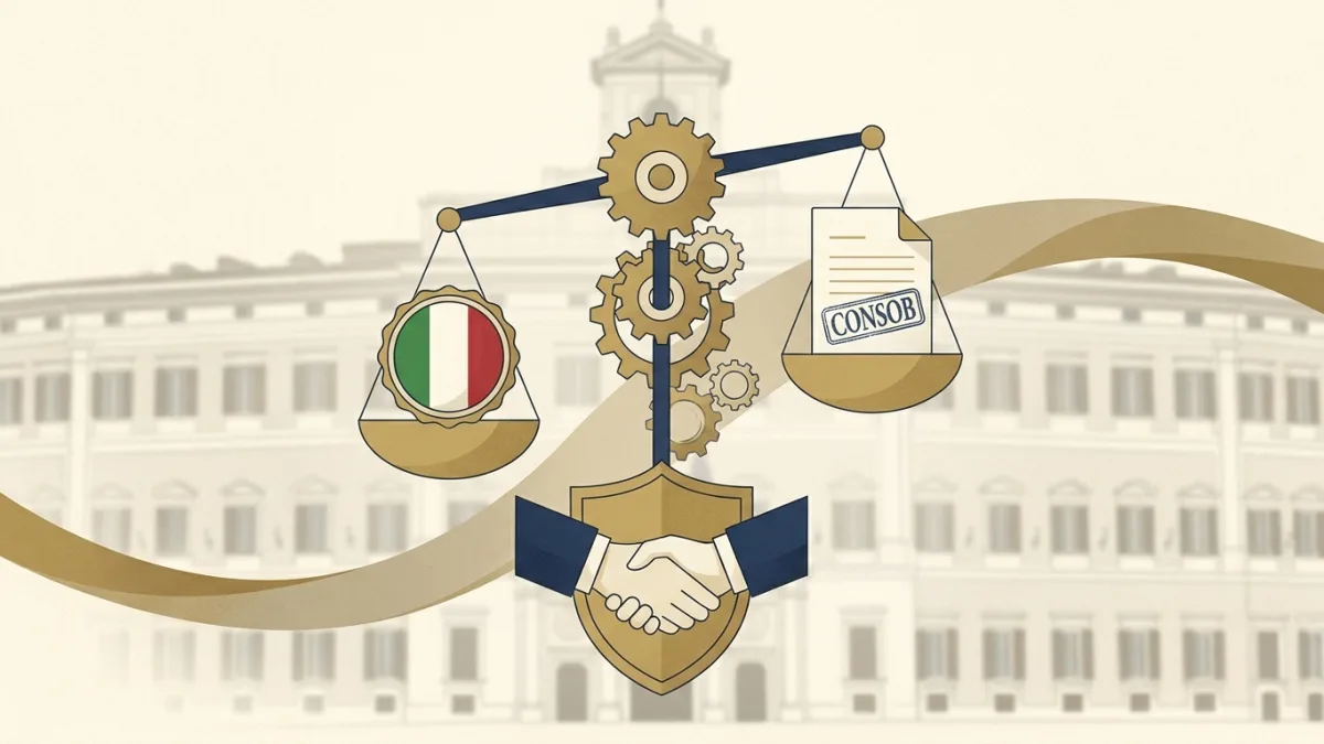 Documenti ufficiali e logo CONSOB che confermano la conformità normativa per i trader italiani.