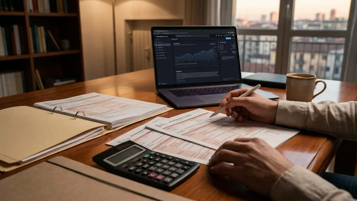 Un trader italiano calcola le tasse sugli investimenti per il regime dichiarativo senza sostituto d'imposta.