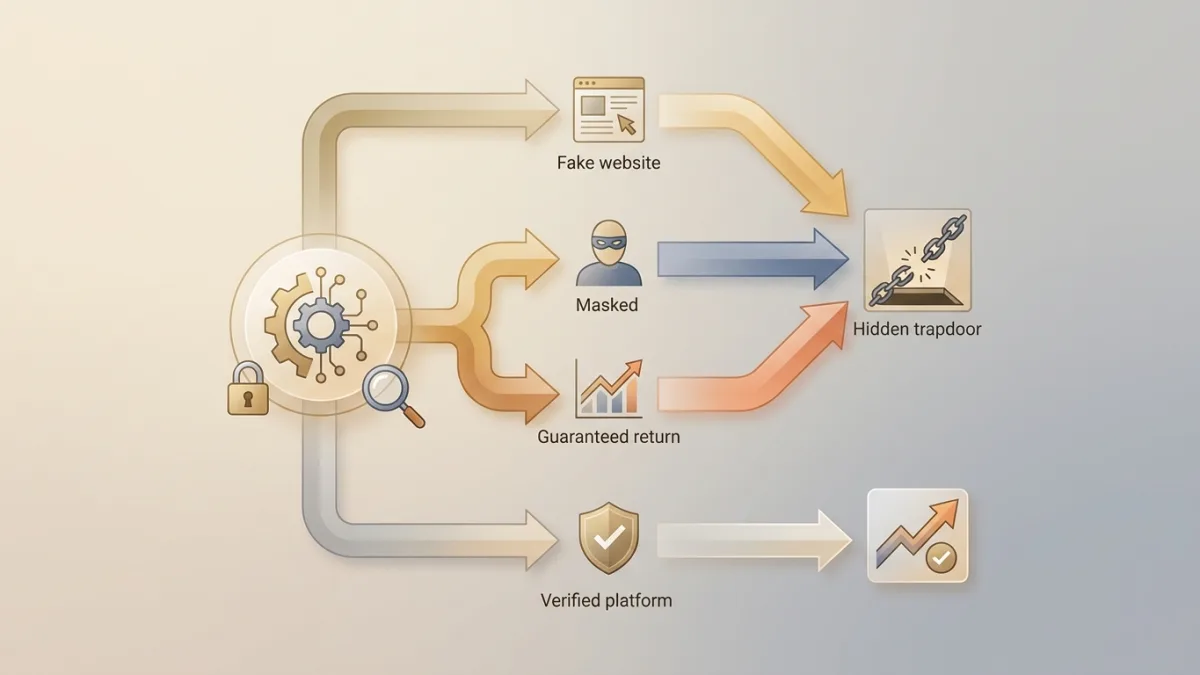 Meccanismi comuni delle truffe di trading online.