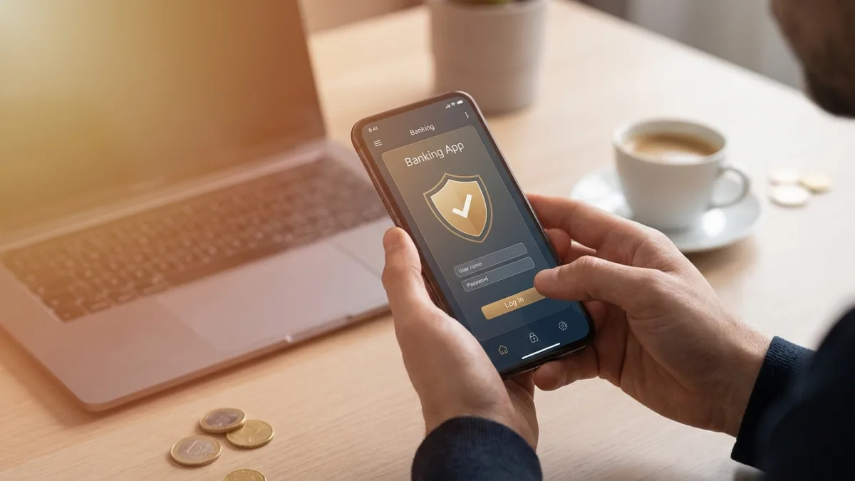 Schermata di uno smartphone che mostra un finto avviso bancario per rubare i dati personali e bancari dell'utente.