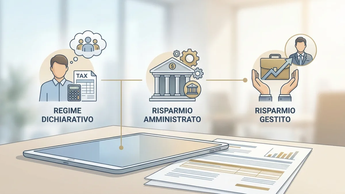 I Regimi Fiscali Disponibili: Dichiarativo, Risparmio Amministrato e Risparmio Gestito.